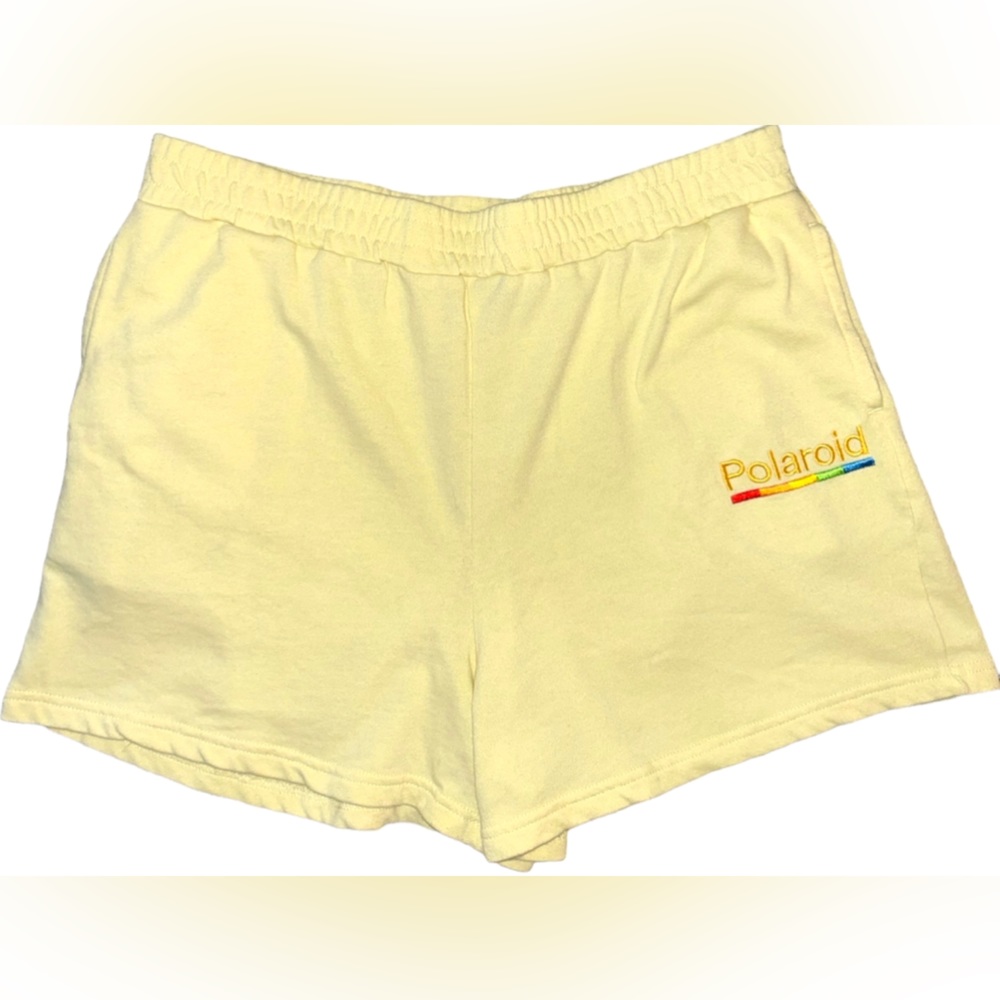 Polaroid • Athletic Shorts, Vintage Style, Yellow, Embroidered, Pockets, 2XL